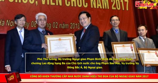 Công bố khen thưởng cấp Nhà nước danh hiệu thi đua của Bộ Ngoại giao năm 2017