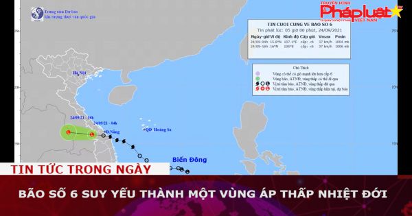 Bão số 6 suy yếu thành một vùng áp thấp nhiệt đới