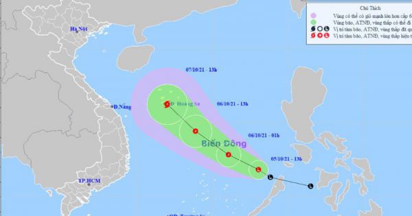 Chiều tối ngày 5/10, áp thấp mạnh trên Biển Đông